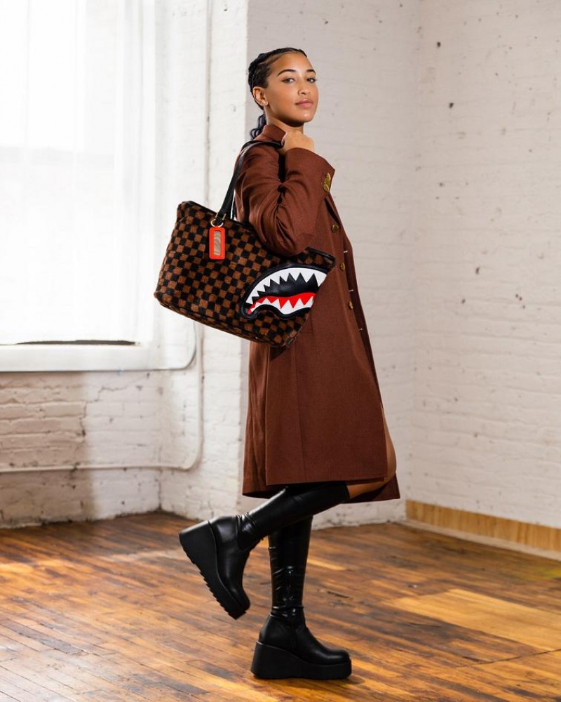 Brown Women's Sprayground Furrr Sharks In Paris Tote Bags | PUAH86012