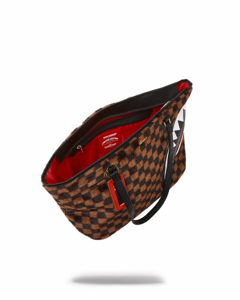 Brown Women's Sprayground Furrr Sharks In Paris Tote Bags | PUAH86012