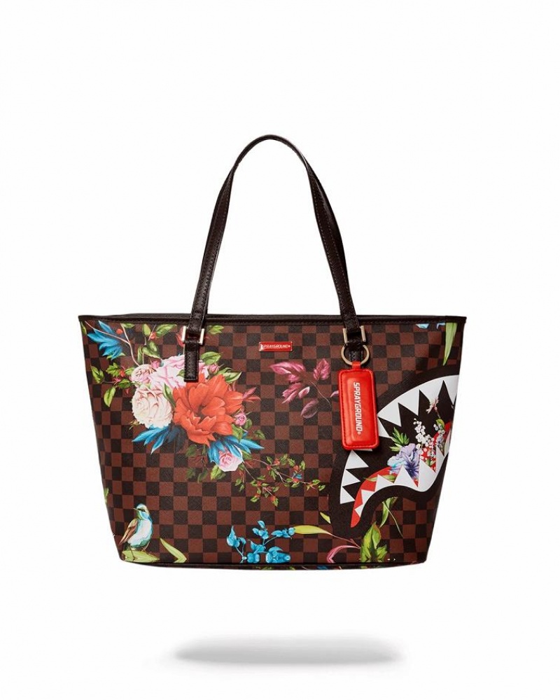 Brown Women's Sprayground Garden Of Sharks Tote Bags | GWXK17840