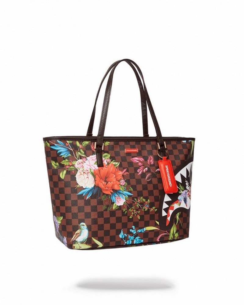 Brown Women's Sprayground Garden Of Sharks Tote Bags | GWXK17840