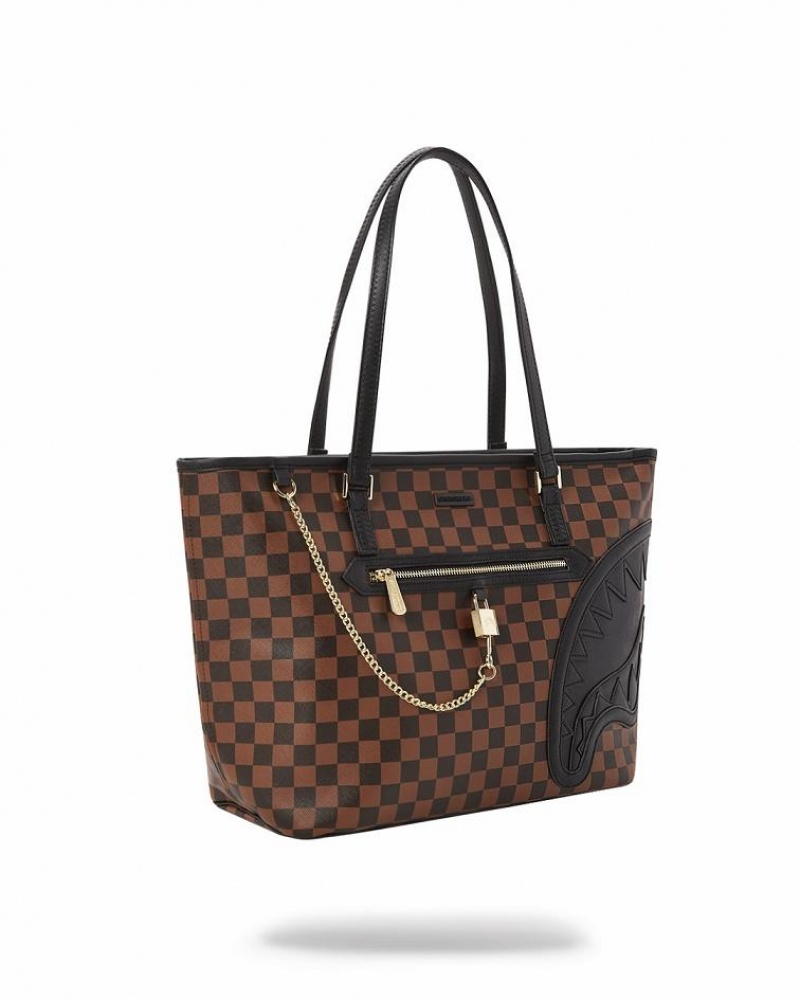 Brown Women's Sprayground Henny Lock Sharks In Paris Tote Bags | AXZW30827