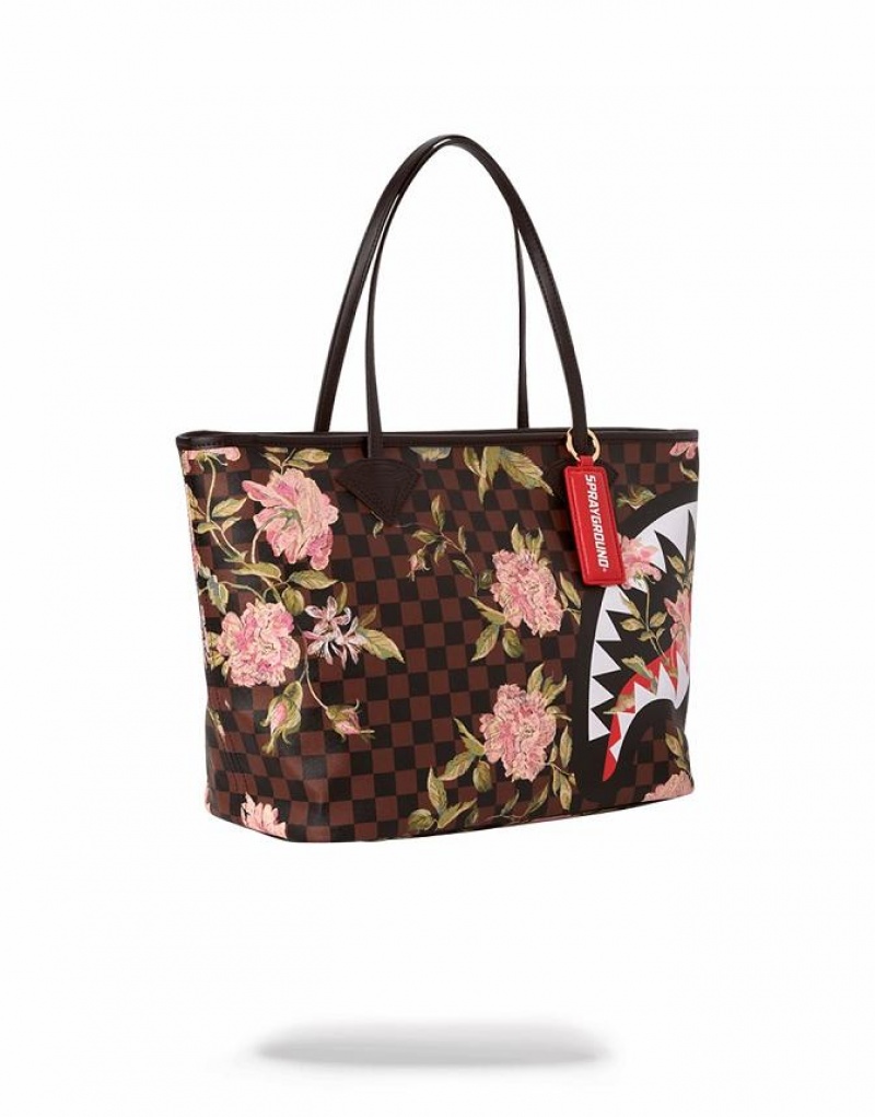 Brown Women's Sprayground Sharkflower Tote Bags | EXRT38572