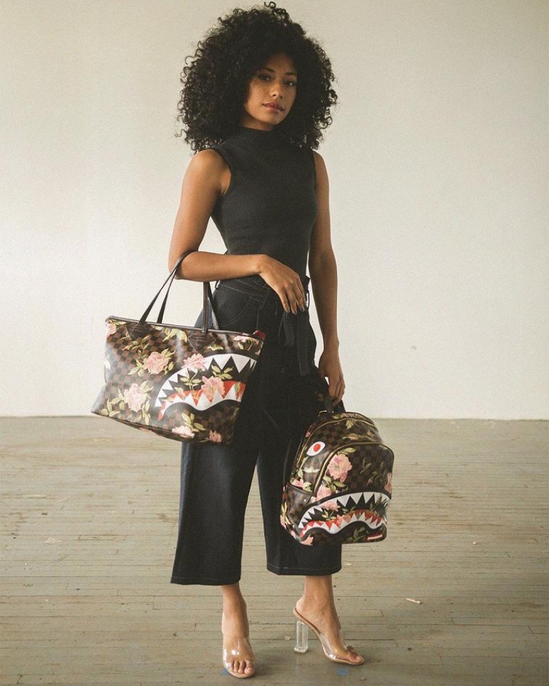 Brown Women's Sprayground Sharkflower Tote Bags | EXRT38572