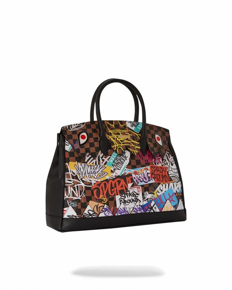 Brown Women's Sprayground Sharks In Paris The Rizz Handbag | NFEA14786