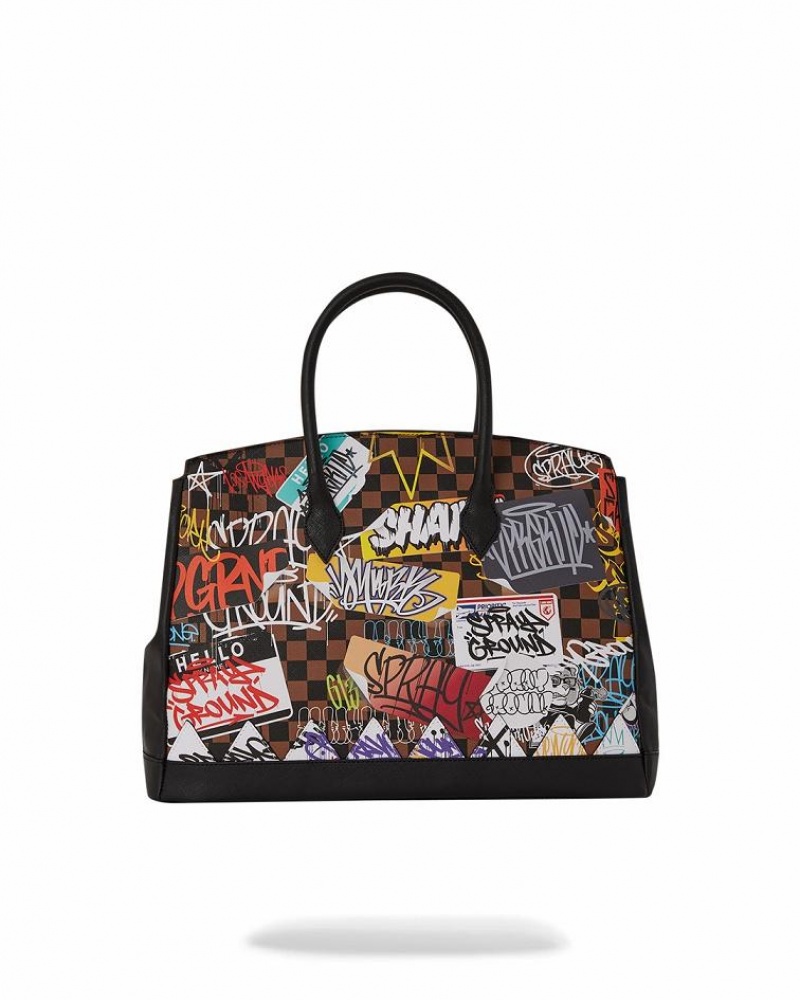 Brown Women's Sprayground Sharks In Paris The Rizz Handbag | NFEA14786