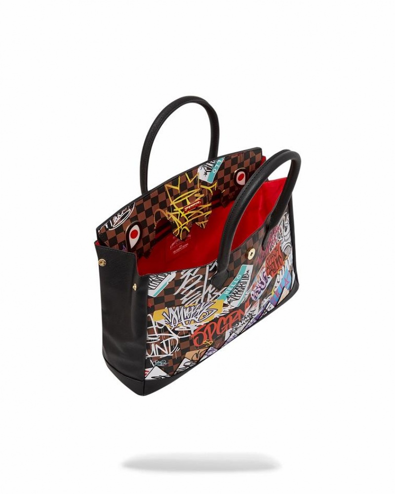 Brown Women's Sprayground Sharks In Paris The Rizz Handbag | NFEA14786