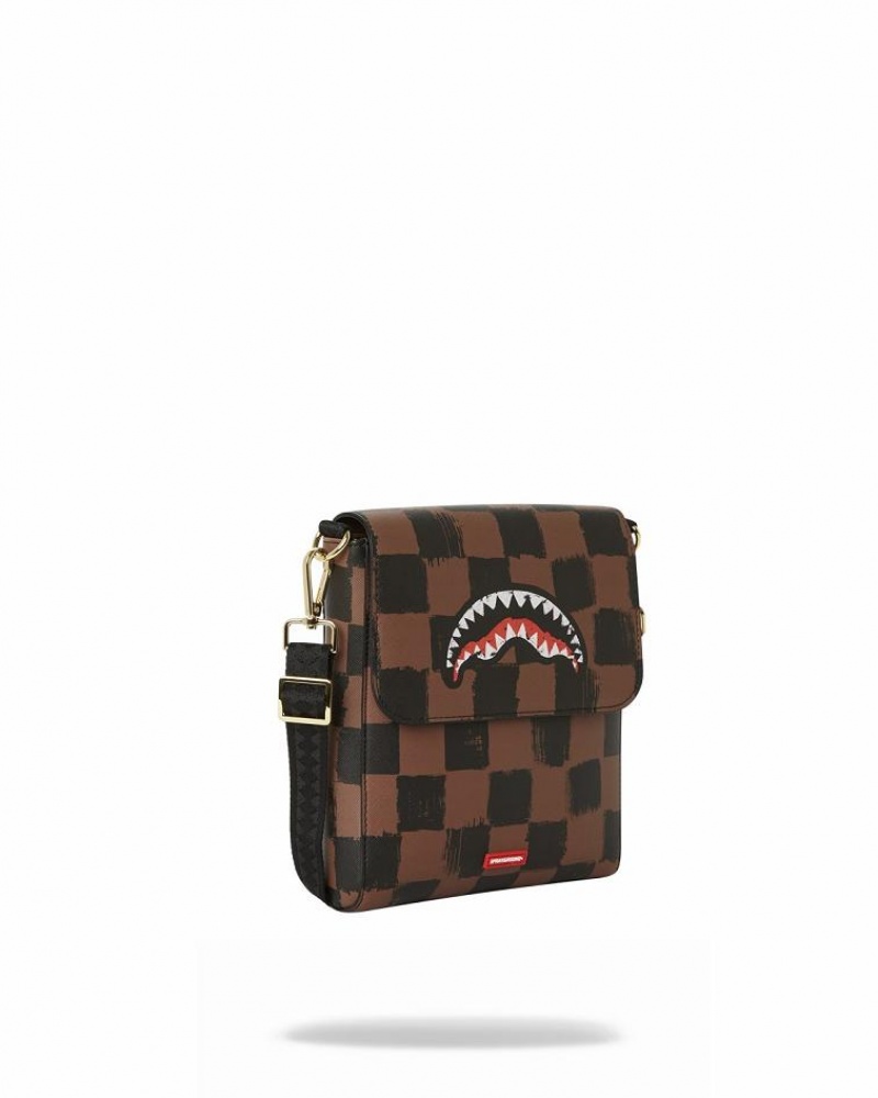 Brown Women's Sprayground Sharks In Paris Vanquish Large Slings Bag | OFBD79521