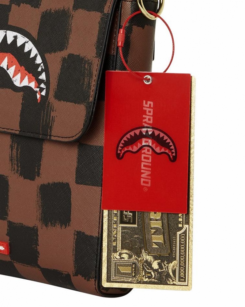 Brown Women's Sprayground Sharks In Paris Vanquish Large Slings Bag | OFBD79521