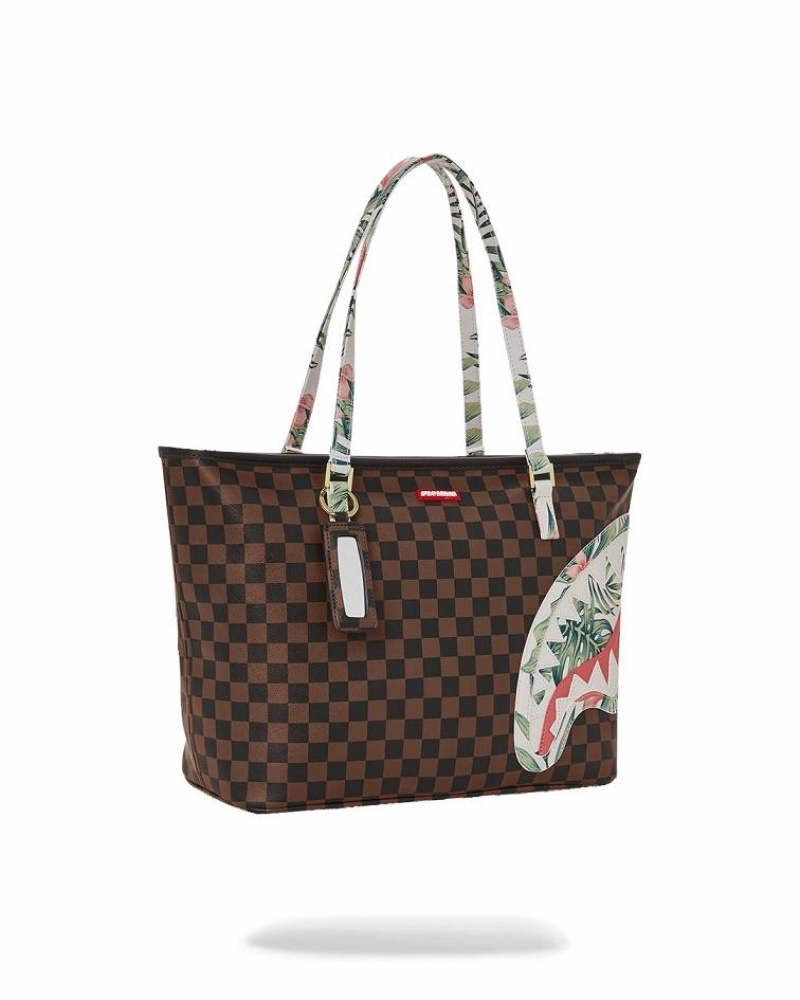 Brown Women's Sprayground Sharks In Paris Coastal Tote Bags | BLQG85476