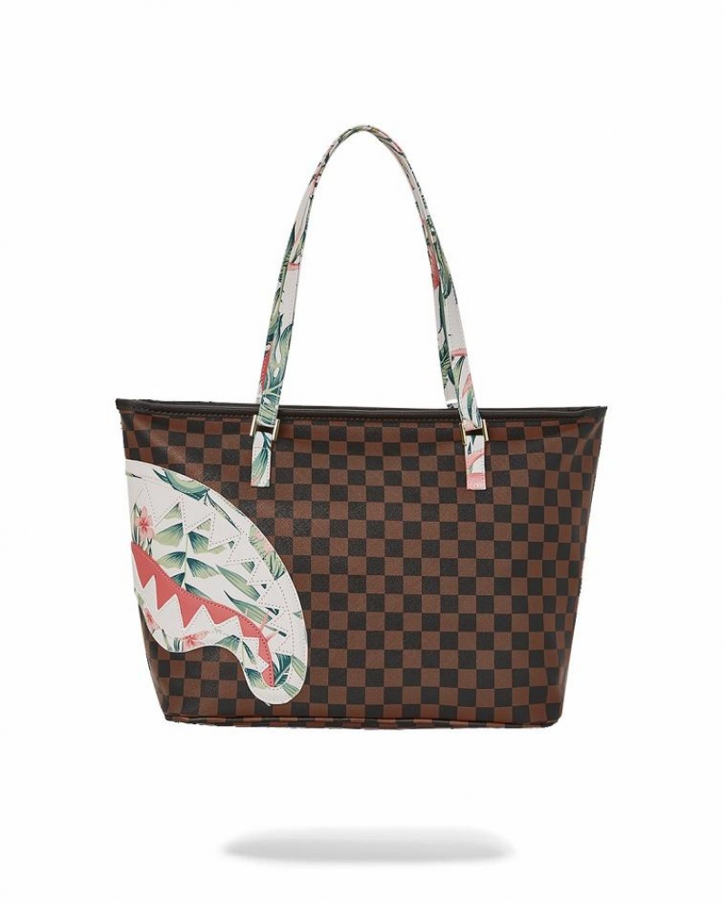 Brown Women's Sprayground Sharks In Paris Coastal Tote Bags | BLQG85476