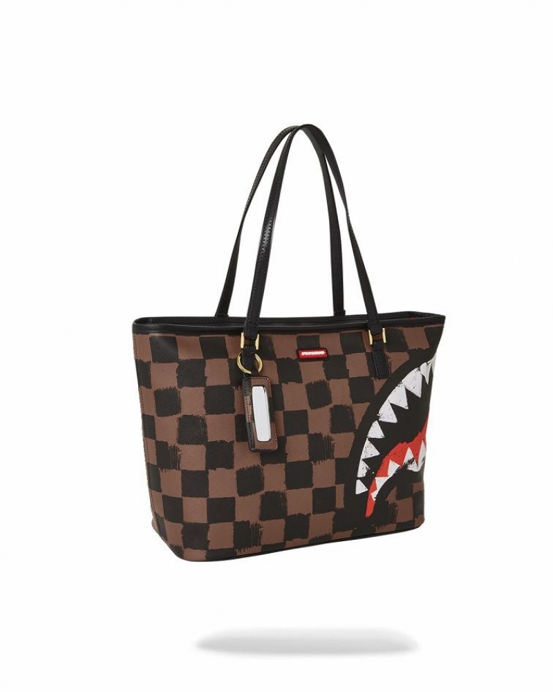 Brown Women's Sprayground Sharks In Paris Vanquish Tote Bags | PQFC97360