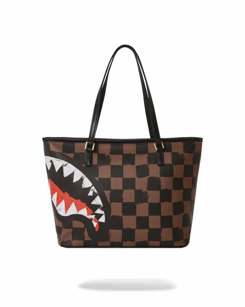 Brown Women's Sprayground Sharks In Paris Vanquish Tote Bags | PQFC97360