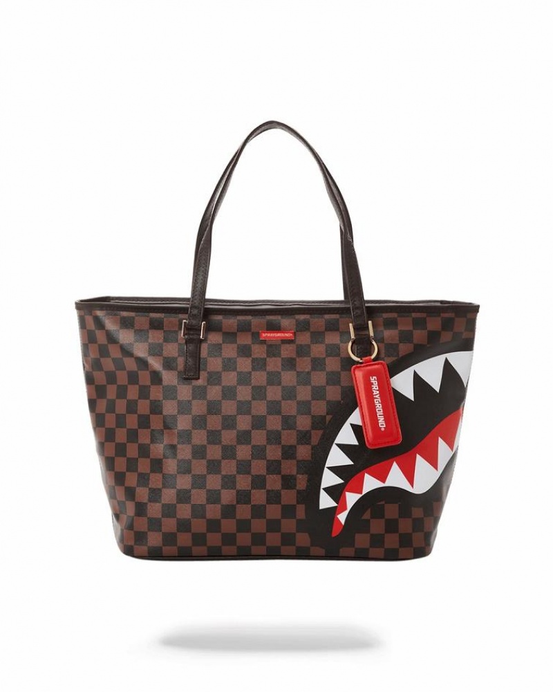 Brown Women's Sprayground Split The Check Tote Bags | WNYL27193