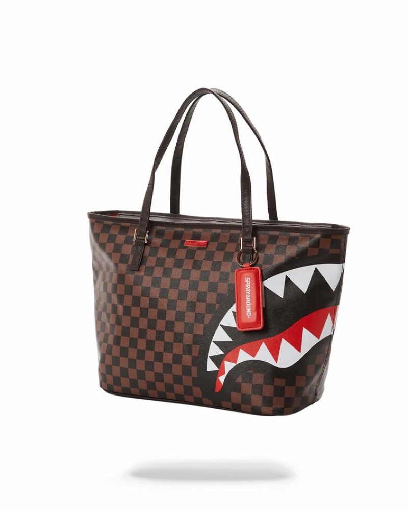 Brown Women's Sprayground Split The Check Tote Bags | WNYL27193