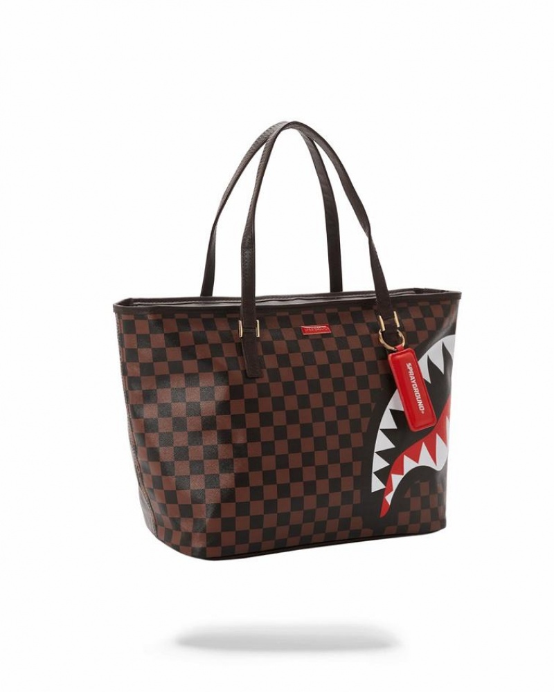 Brown Women's Sprayground Split The Check Tote Bags | WNYL27193