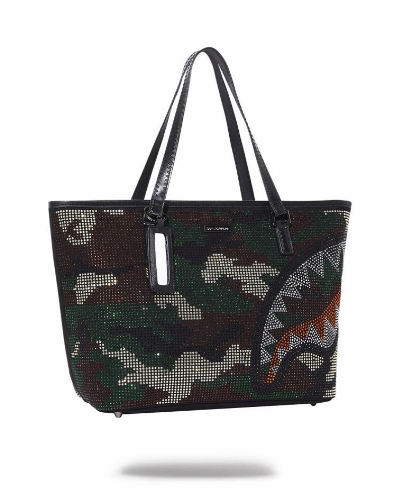 Brown Women's Sprayground Trinity Camo Tote Bags | HCLA02789