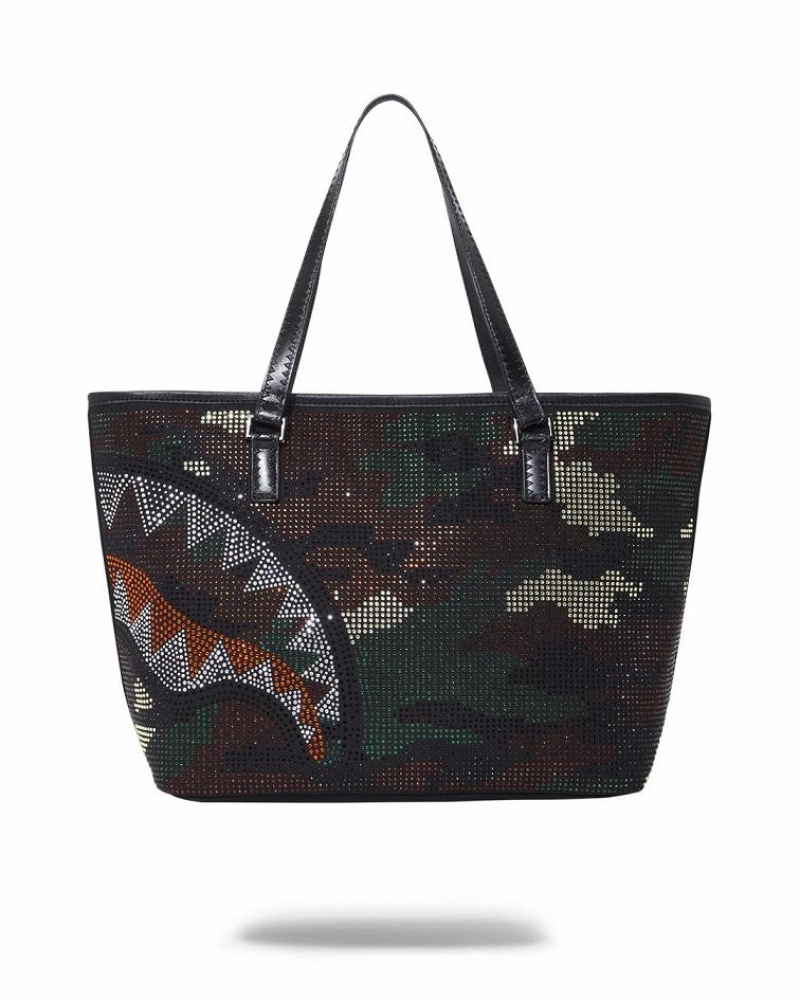 Brown Women's Sprayground Trinity Camo Tote Bags | HCLA02789