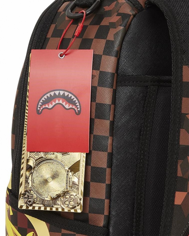 Brown Yellow Men's Sprayground 3d Graffiti Backpacks | XGVY92785