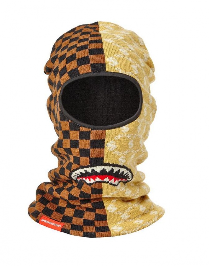 Brown Yellow Men\'s Sprayground Paris Vs Florence Ski Mask | DGCH29758