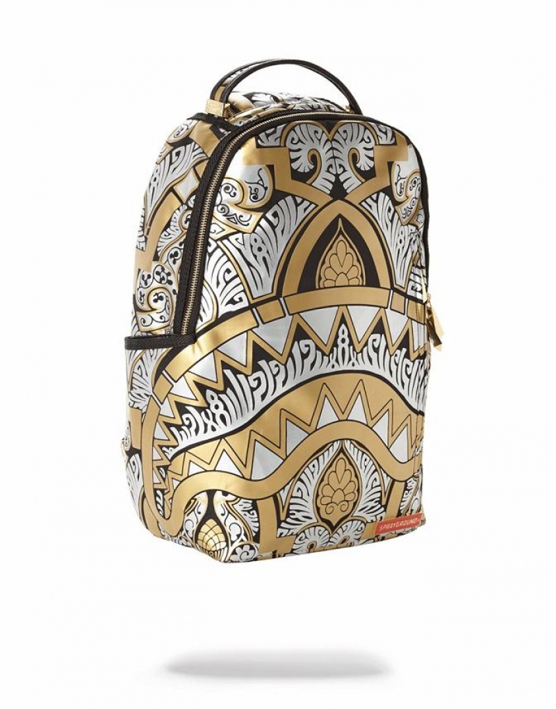 Gold Men's Sprayground King Solomon's Backpacks | MXDJ29408