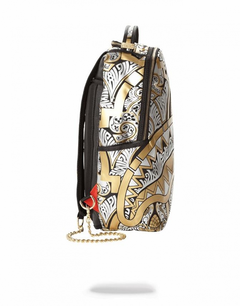 Gold Men's Sprayground King Solomon's Backpacks | MXDJ29408