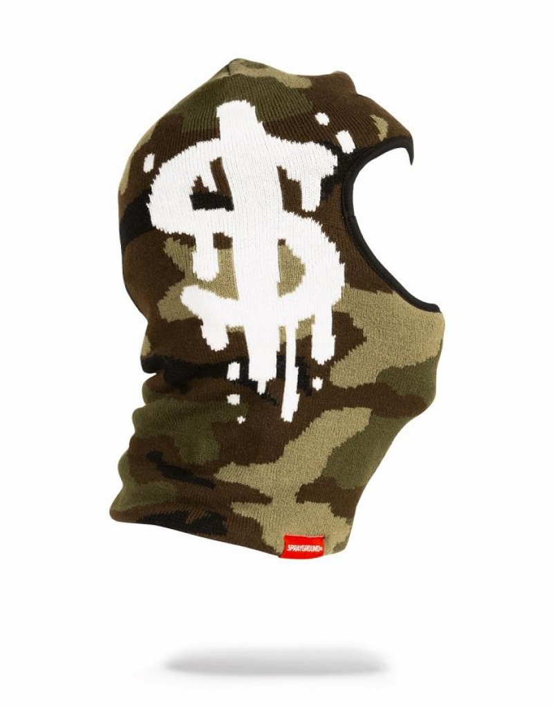 Green Men's Sprayground Camo Money Ski Mask | FYPA50842