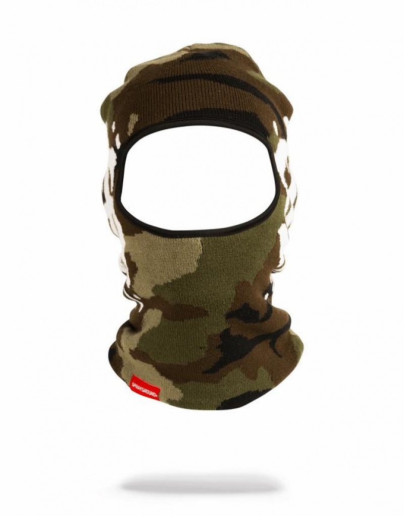 Green Men's Sprayground Camo Money Ski Mask | FYPA50842