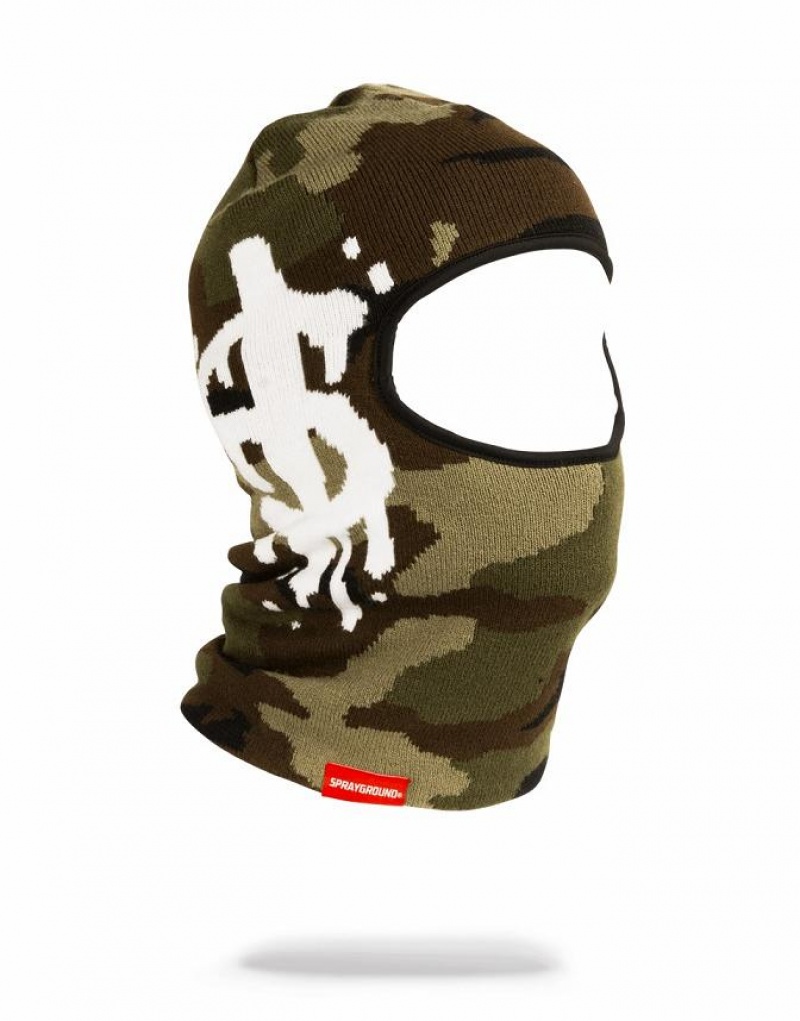 Green Men\'s Sprayground Camo Money Ski Mask | FYPA50842