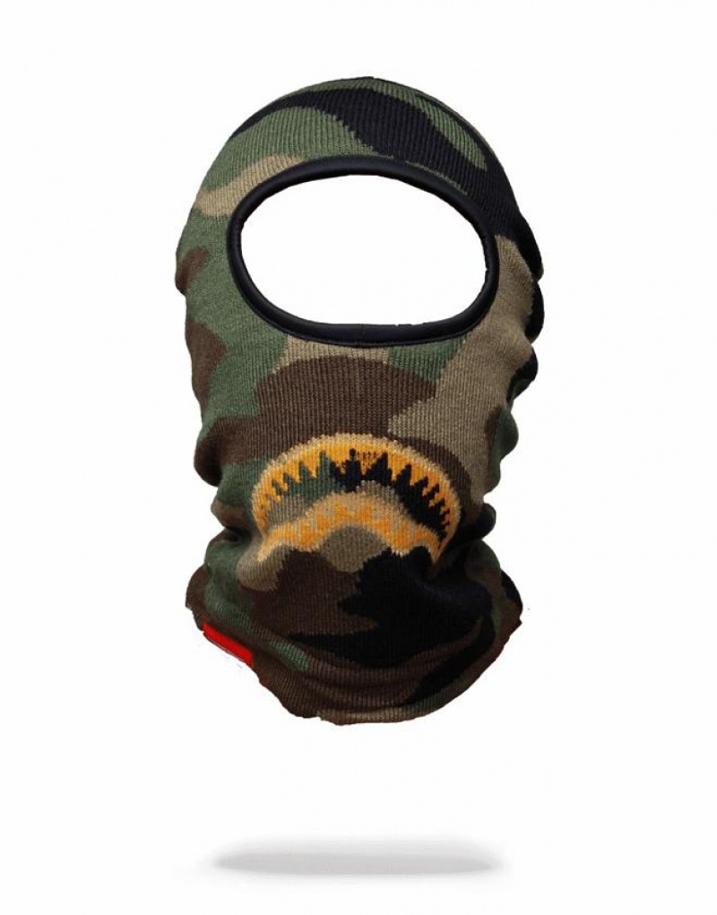 Green Men\'s Sprayground Knit Shark Mouth Ski Mask | RBZA63452