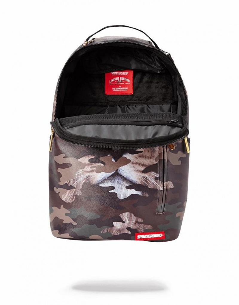 Green Men's Sprayground Lion Camo Backpacks | WUBP98014