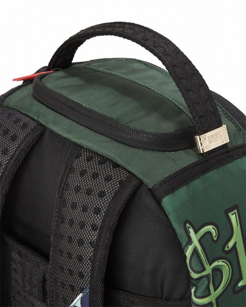 Green Men's Sprayground Money Boys Dollaz Backpacks | DXAE51260