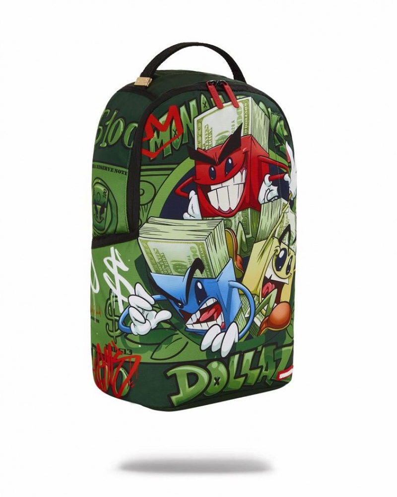 Green Men's Sprayground Money Boys Dollaz Backpacks | DXAE51260