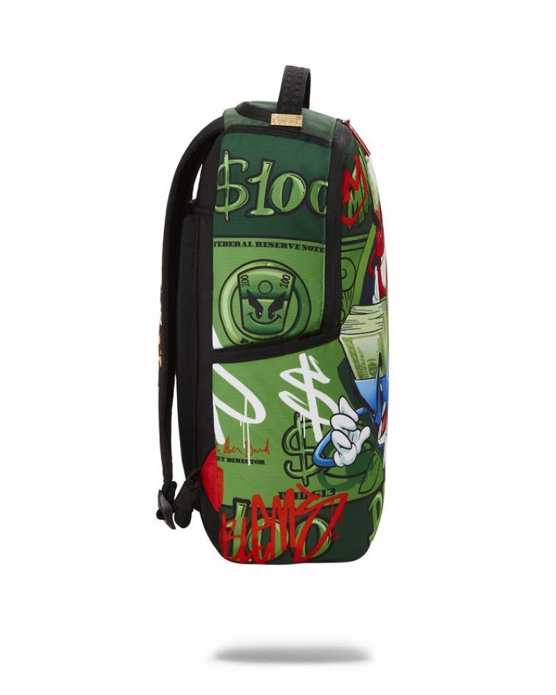 Green Men's Sprayground Money Boys Dollaz Backpacks | DXAE51260