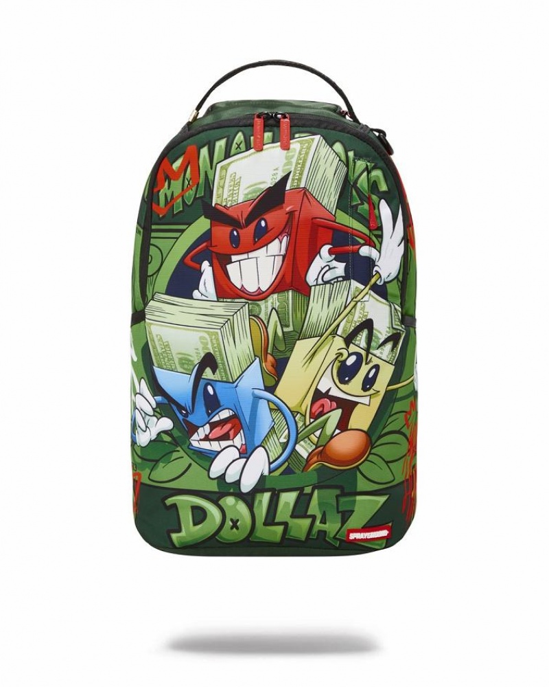 Green Men\'s Sprayground Money Boys Dollaz Backpacks | DXAE51260