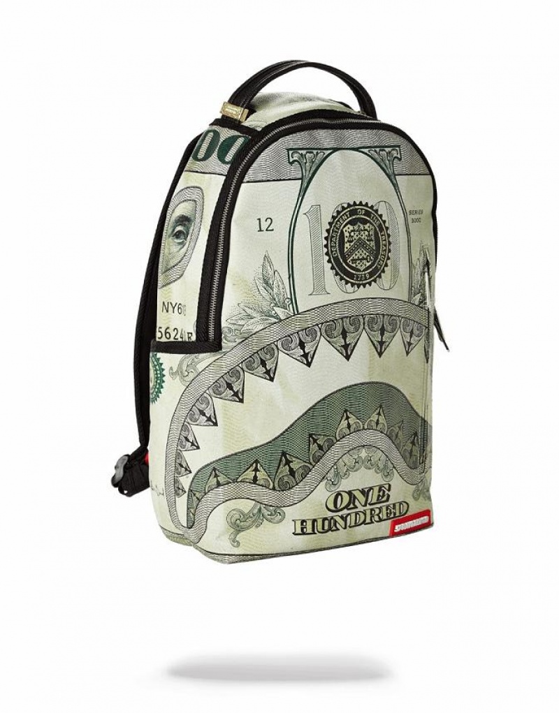 Green Men's Sprayground One Hundred Shark Stack Backpacks | BRWC81469