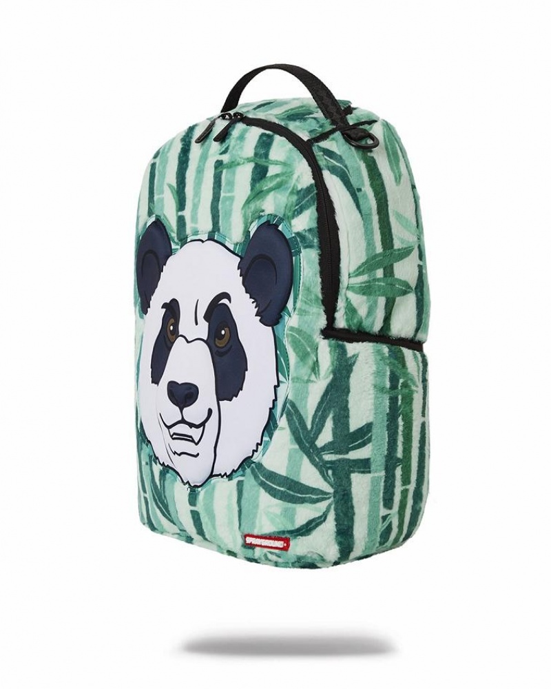 Green Men's Sprayground Panda Cozy Velour Fur Backpacks | BFOA71908