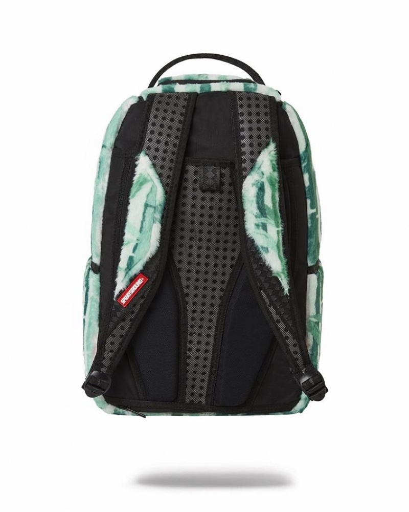 Green Men's Sprayground Panda Cozy Velour Fur Backpacks | BFOA71908