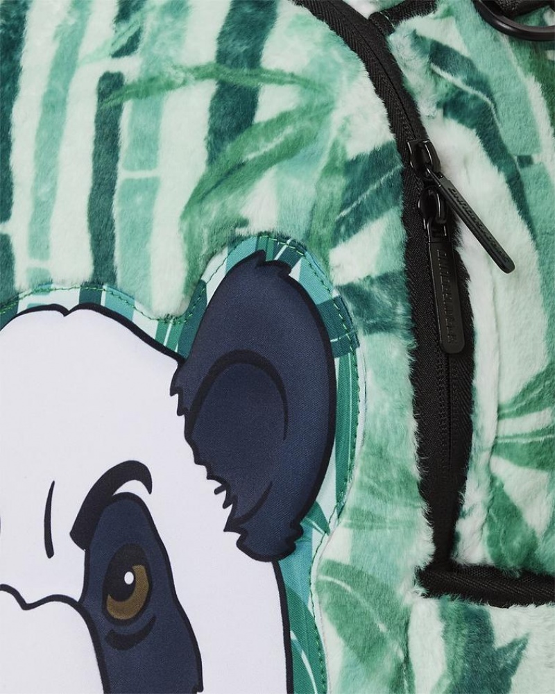 Green Men's Sprayground Panda Cozy Velour Fur Backpacks | BFOA71908