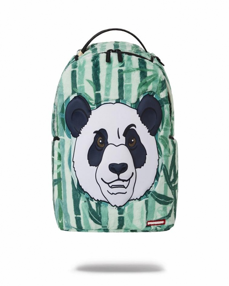 Green Men\'s Sprayground Panda Cozy Velour Fur Backpacks | BFOA71908