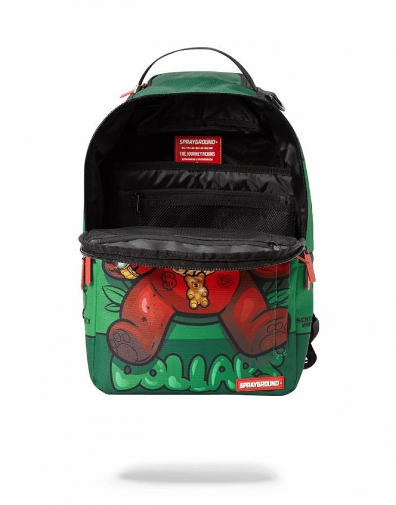 Green Red Men's Sprayground Diablo Bear Returns Backpacks | NUHZ60935