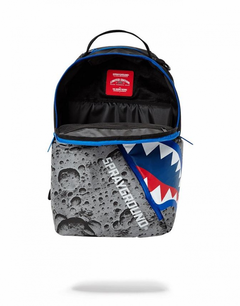 Grey Men's Sprayground Angled Reflective Shark Backpacks | RKJT18640