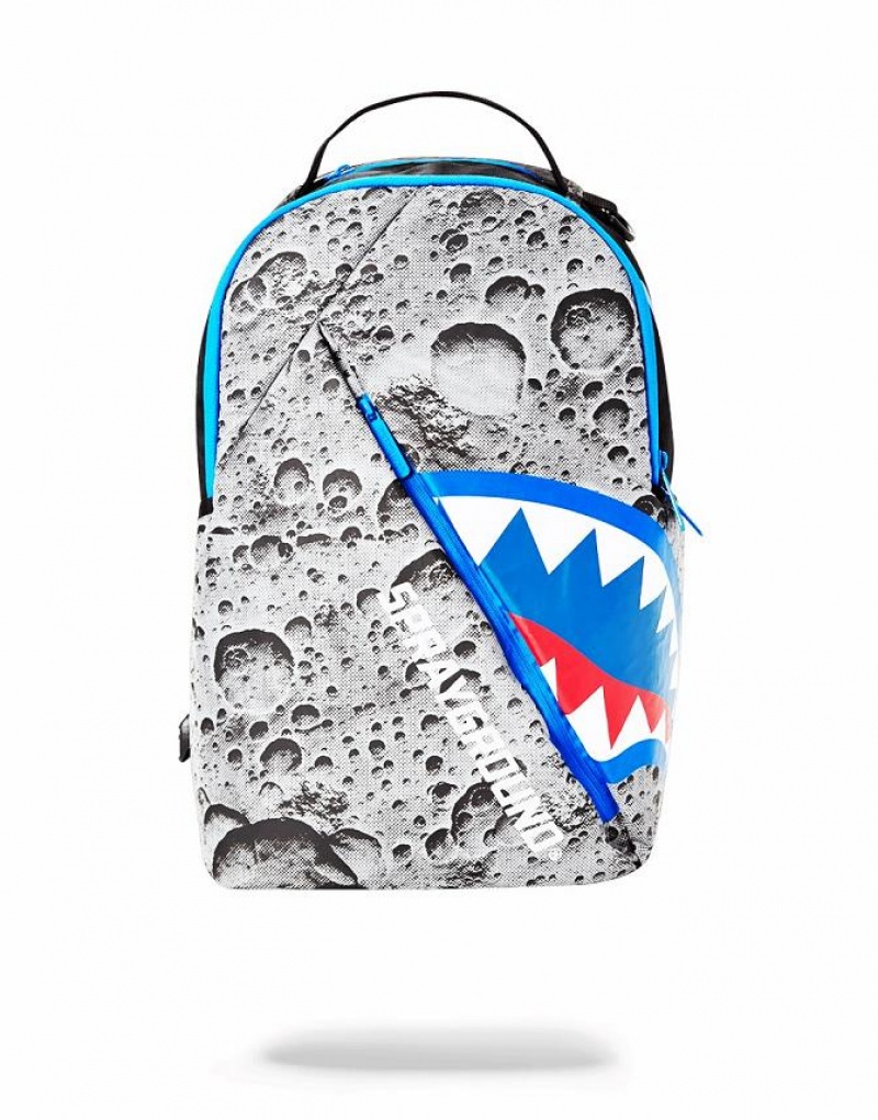 Grey Men's Sprayground Angled Reflective Shark Backpacks | RKJT18640