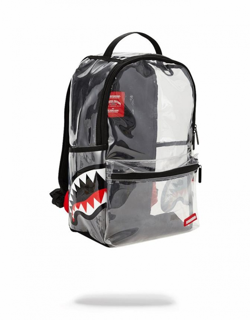 Grey Men's Sprayground Double Cargo Side Shark Backpacks | ENWJ46370