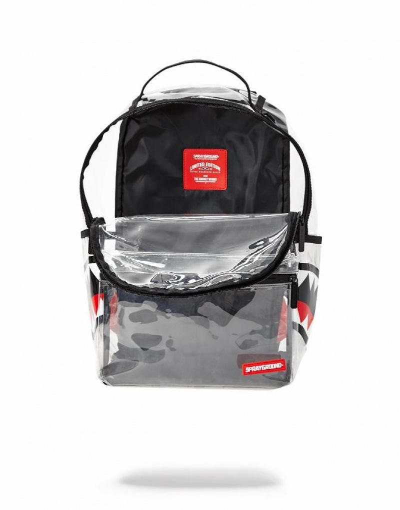 Grey Men's Sprayground Double Cargo Side Shark Backpacks | ENWJ46370