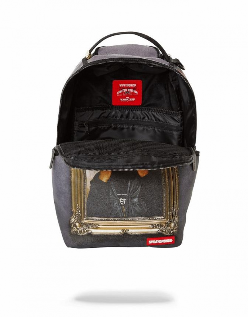 Grey Men's Sprayground Tupac Golden Boy Backpacks | ODUA86127