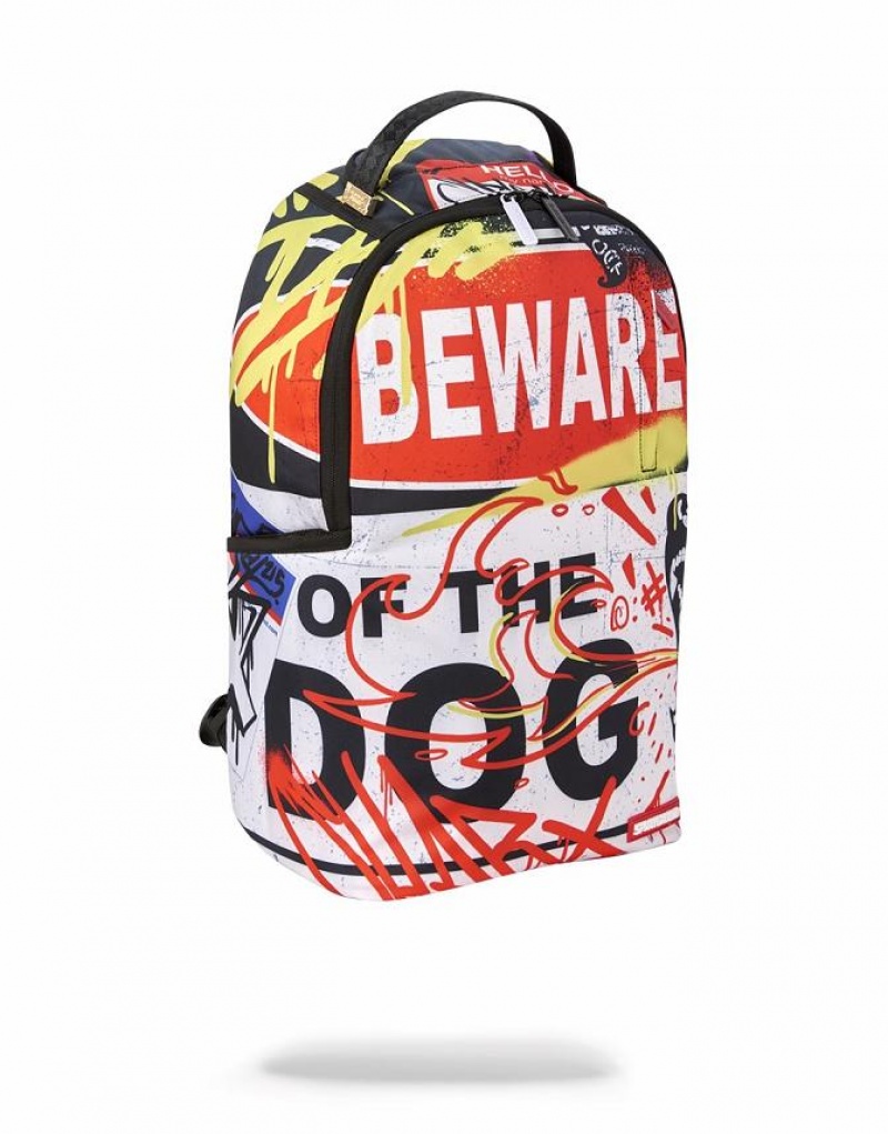 Multicolor Men's Sprayground Beware Of The Dog Backpacks | LEMA20531