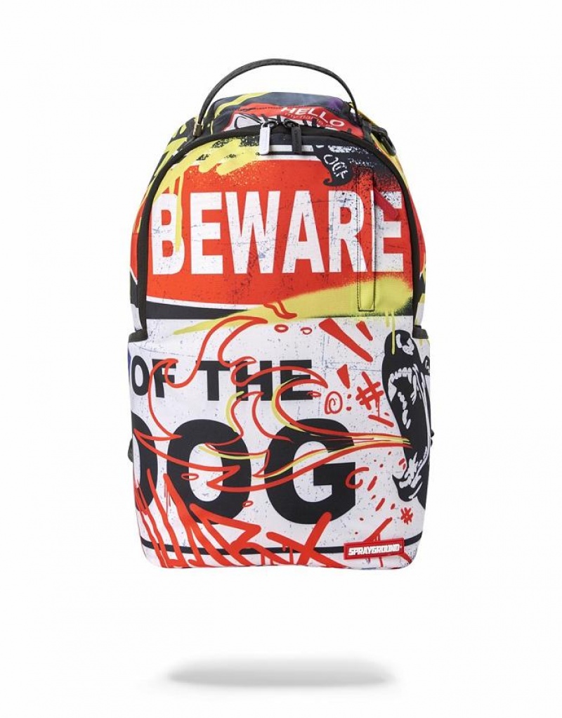 Multicolor Men\'s Sprayground Beware Of The Dog Backpacks | LEMA20531