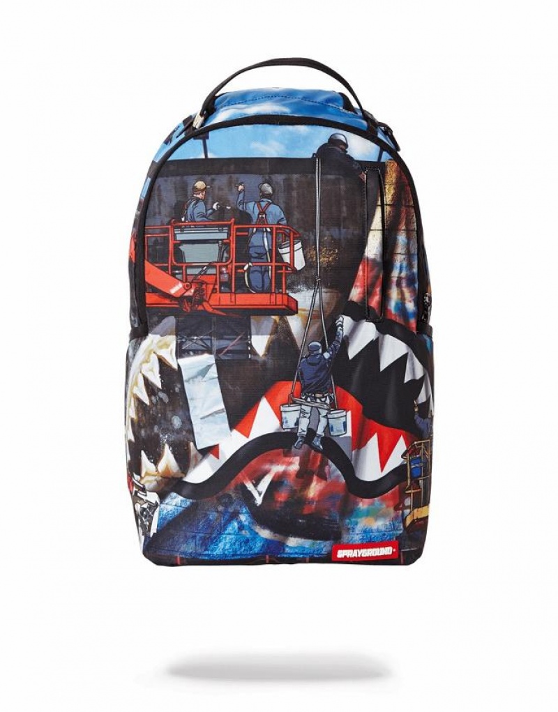 Multicolor Men\'s Sprayground Billboard Shark Backpacks | PWBO50692