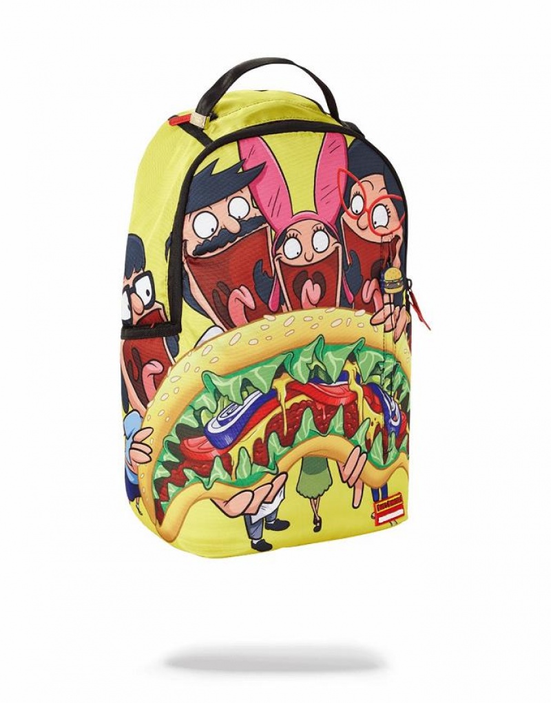 Multicolor Men's Sprayground Bobs Burger Shark Backpacks | XVZO40985