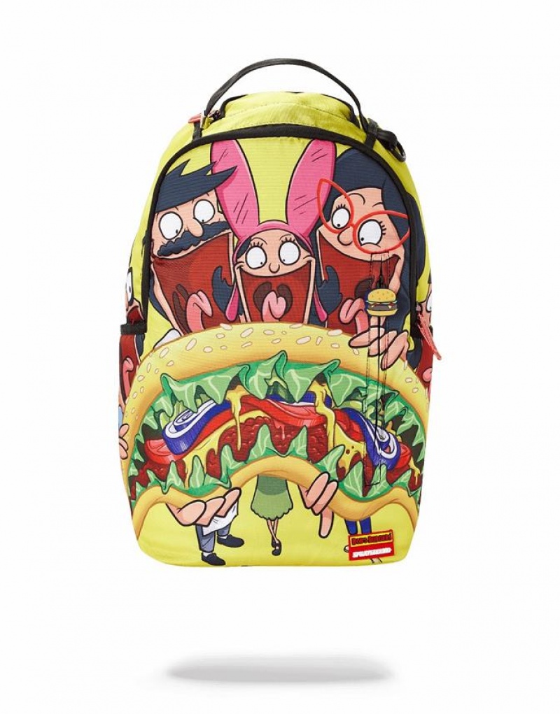 Multicolor Men\'s Sprayground Bobs Burger Shark Backpacks | XVZO40985